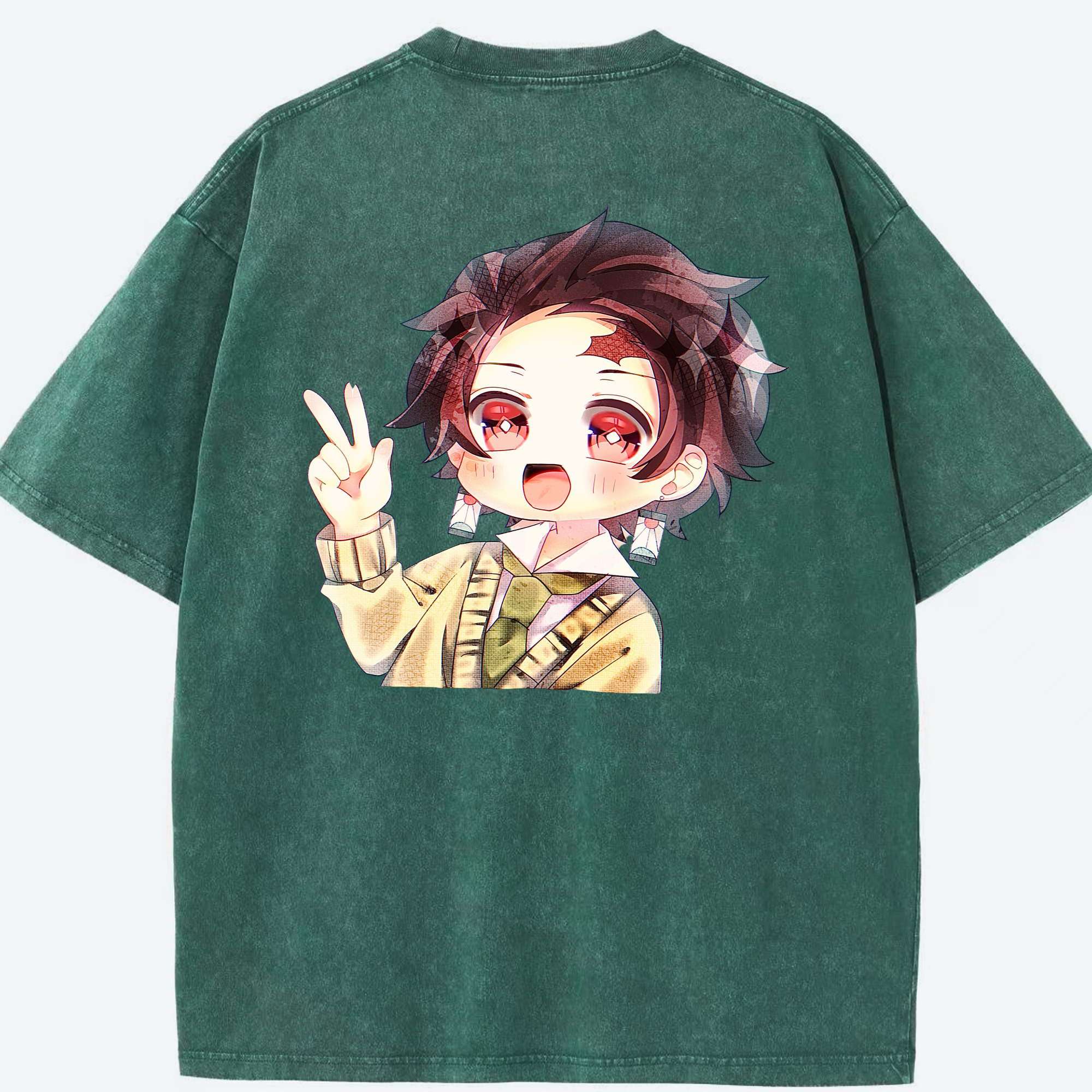 （画像用） 鬼滅の刃 竈門 炭治郎／かまど たんじろう Kamado Tanjirou 綿100% ヴィンテージ風 半袖Tシャツ（背面プリント）